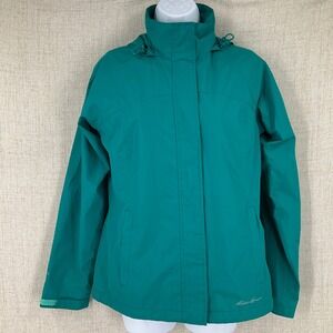 Eddie Bauer Rain Jacket Womens XS Teal Green Hooded Windbreaker Coat